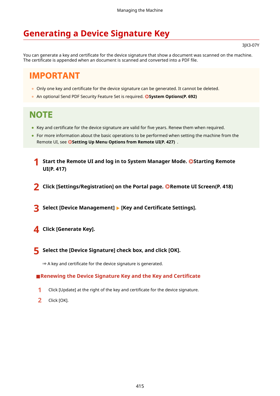 Generating a device signature key | Canon imageCLASS D1650 All-in-One Monochrome Laser Printer User Manual | Page 423 / 751