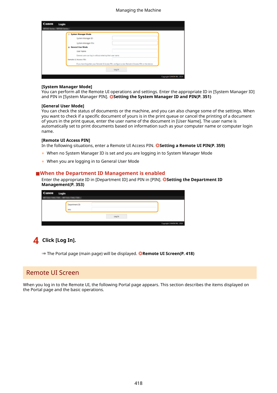 Remote ui screen(p. 418), Remote ui screen | Canon imageCLASS D1650 All-in-One Monochrome Laser Printer User Manual | Page 426 / 751