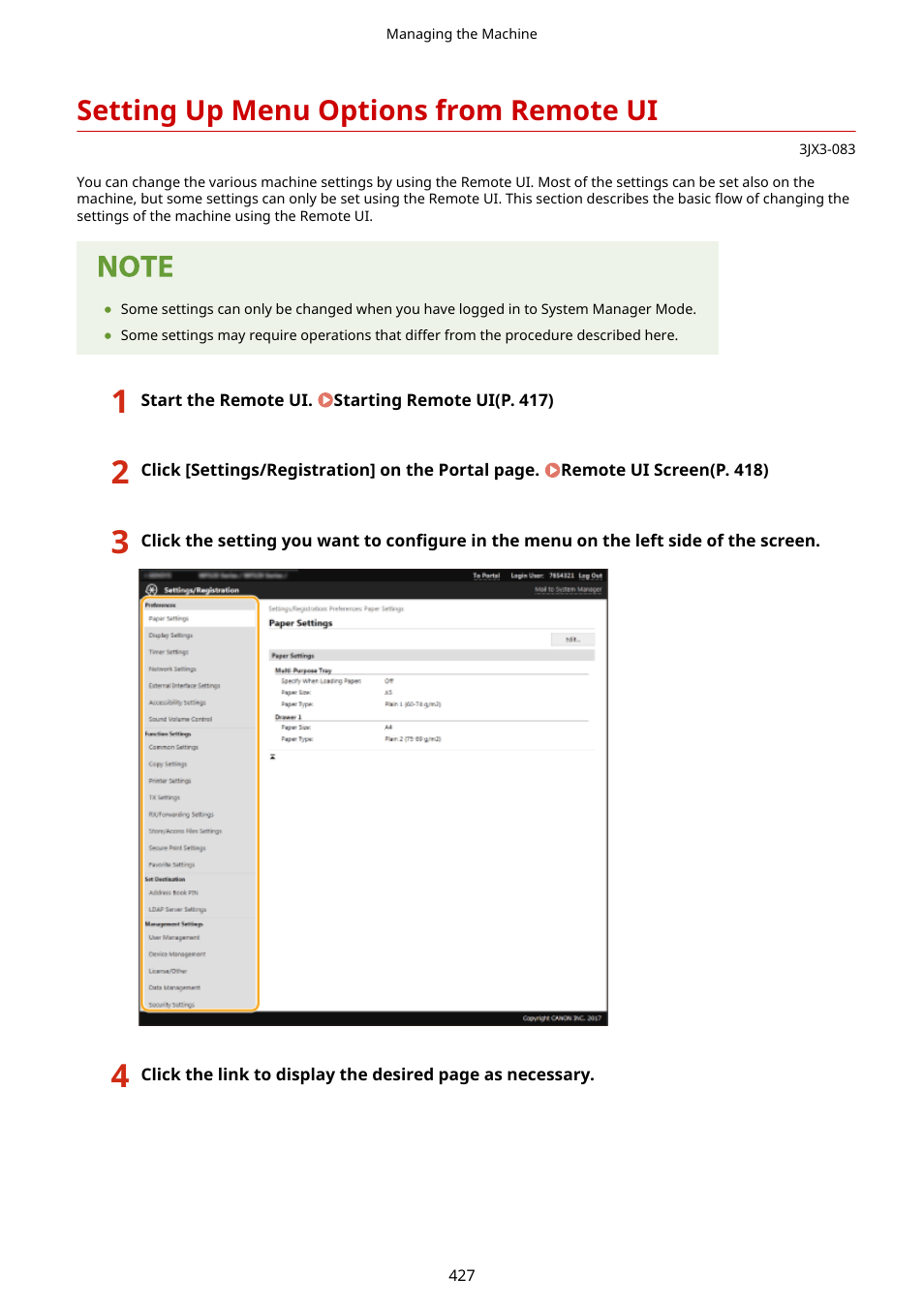 Setting up menu options from remote ui, Setting up menu options from remote ui(p. 427) | Canon imageCLASS D1650 All-in-One Monochrome Laser Printer User Manual | Page 435 / 751