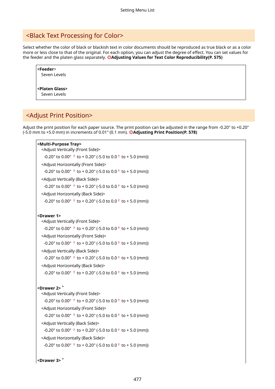 Black text processing for color, Adjust print position | Canon imageCLASS D1650 All-in-One Monochrome Laser Printer User Manual | Page 485 / 751