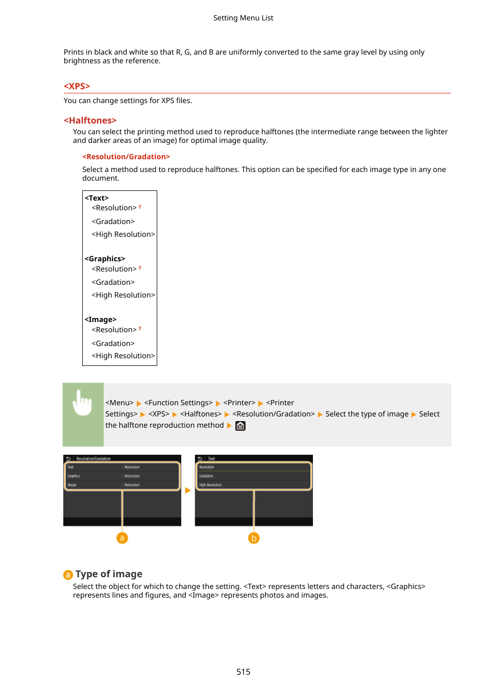 Type of image | Canon imageCLASS D1650 All-in-One Monochrome Laser Printer User Manual | Page 523 / 751