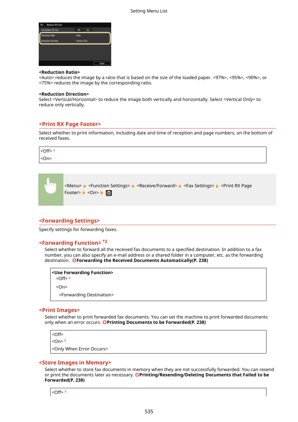 Forwarding, Settings>(p. 535) | Canon imageCLASS D1650 All-in-One Monochrome Laser Printer User Manual | Page 543 / 751