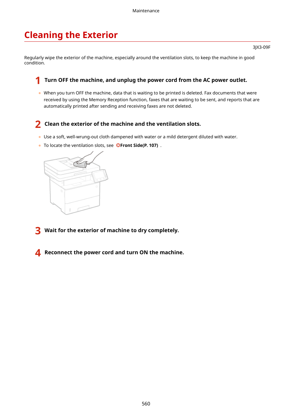 Cleaning the exterior, Cleaning the exterior(p. 560) | Canon imageCLASS D1650 All-in-One Monochrome Laser Printer User Manual | Page 568 / 751