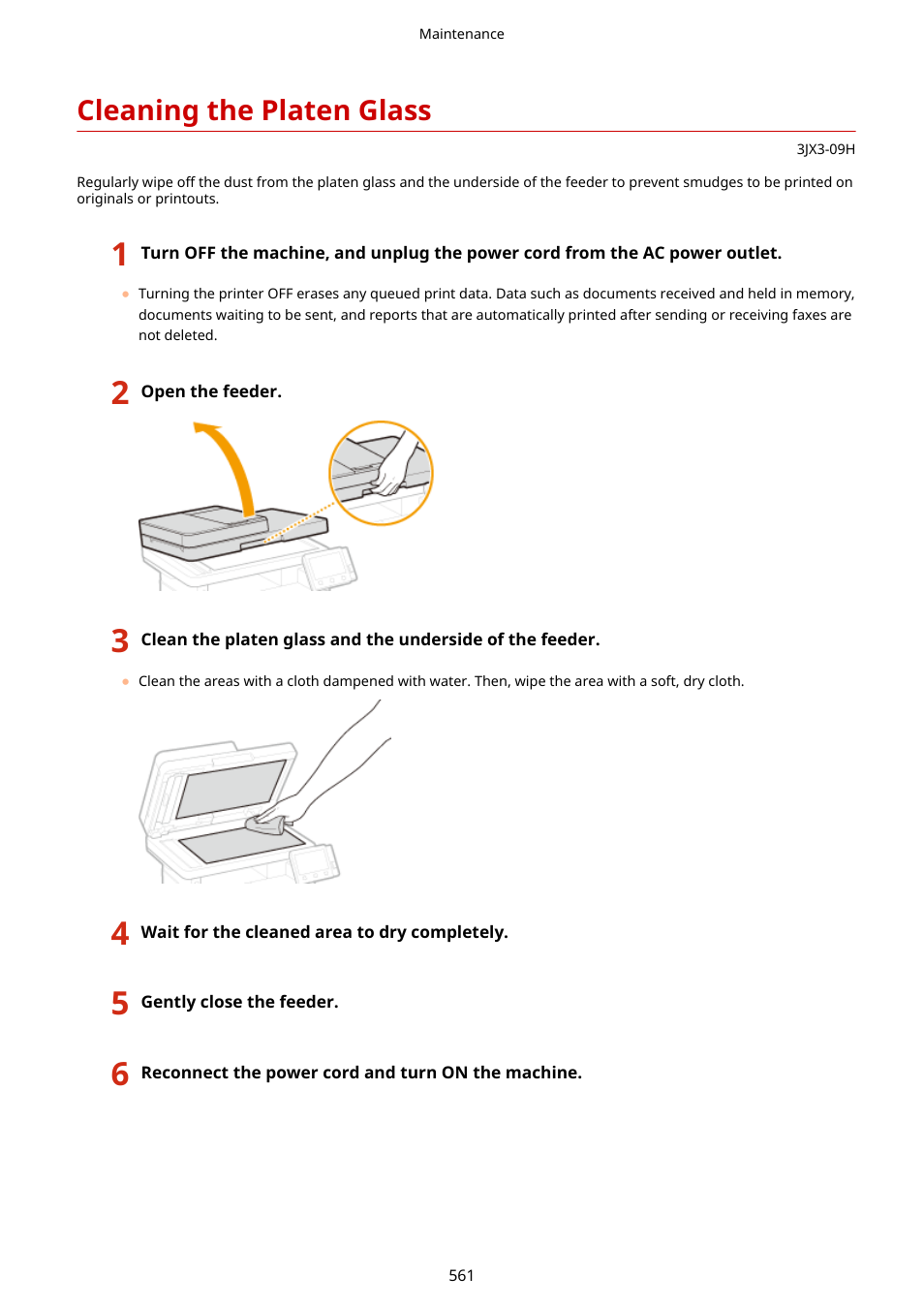 Cleaning the platen glass, Cleaning the platen glass(p. 561) | Canon imageCLASS D1650 All-in-One Monochrome Laser Printer User Manual | Page 569 / 751