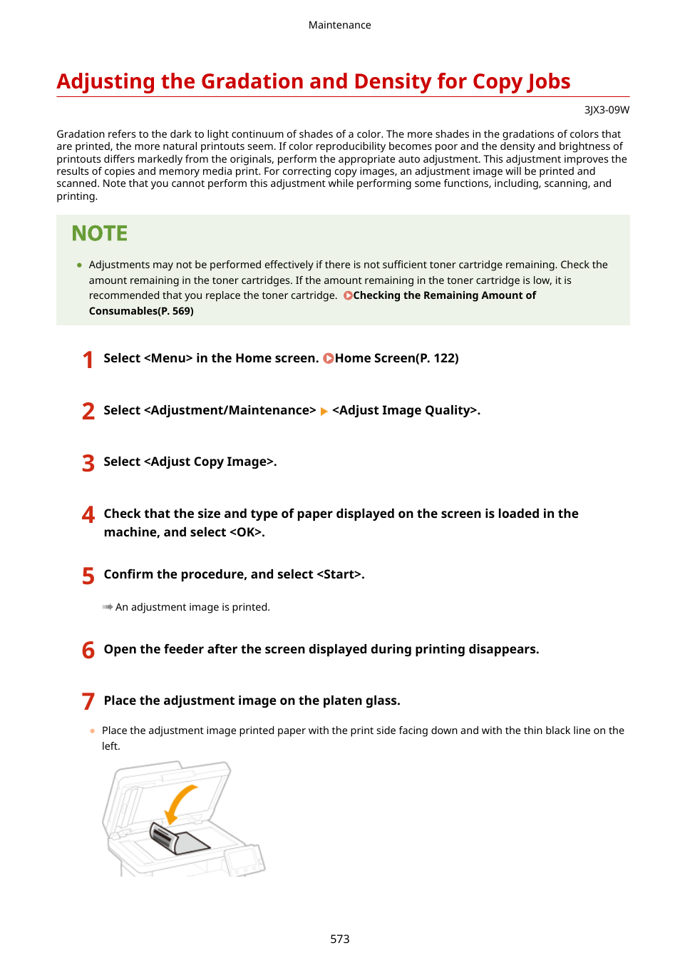 Adjusting the gradation and density for copy jobs, Adjusting the gradation and, Density for copy jobs(p. 573) | Canon imageCLASS D1650 All-in-One Monochrome Laser Printer User Manual | Page 581 / 751