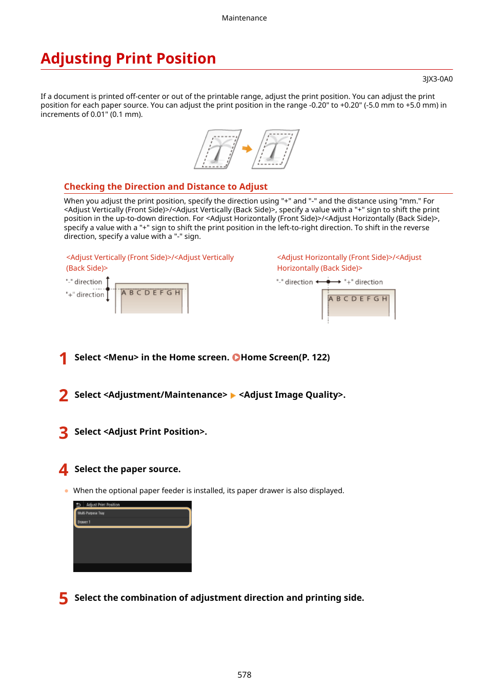 Adjusting print position, Adjusting print position(p. 578) | Canon imageCLASS D1650 All-in-One Monochrome Laser Printer User Manual | Page 586 / 751
