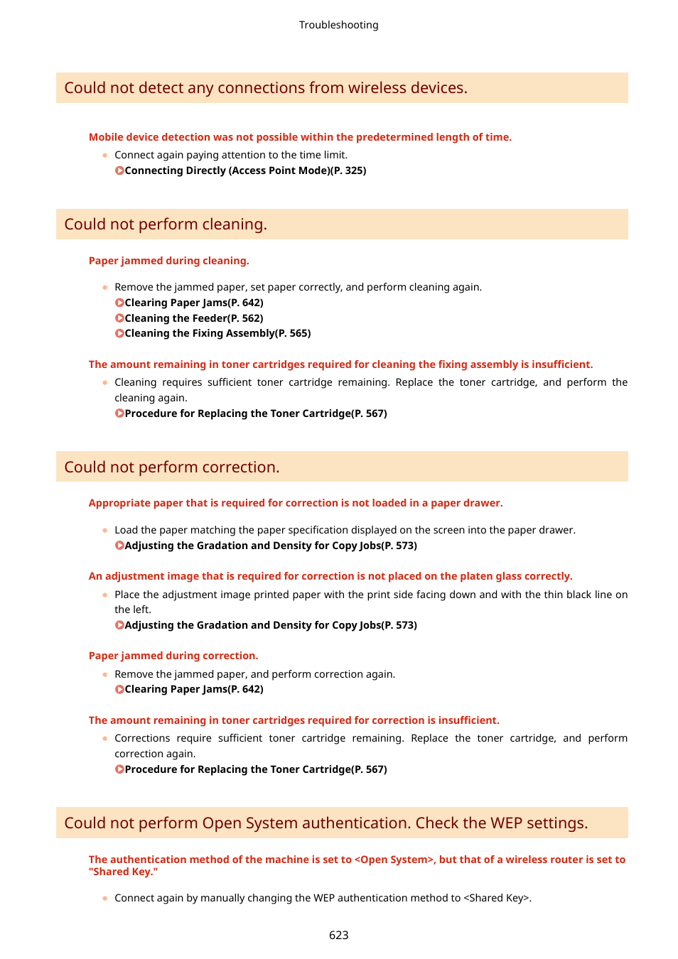 Could not perform cleaning, Could not perform correction | Canon imageCLASS D1650 All-in-One Monochrome Laser Printer User Manual | Page 631 / 751