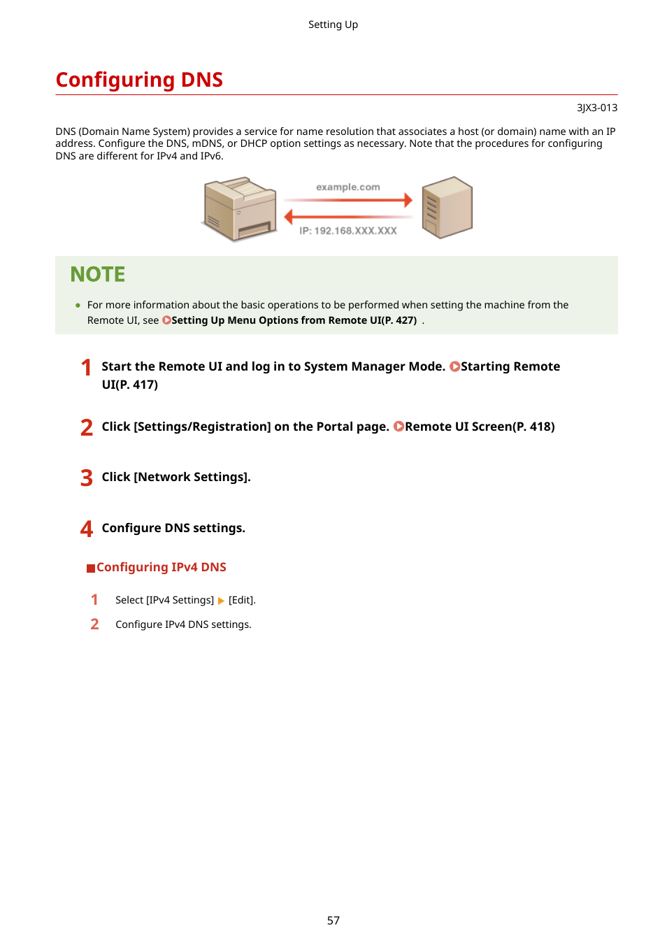 Configuring dns, Configuring dns(p. 57) | Canon imageCLASS D1650 All-in-One Monochrome Laser Printer User Manual | Page 65 / 751