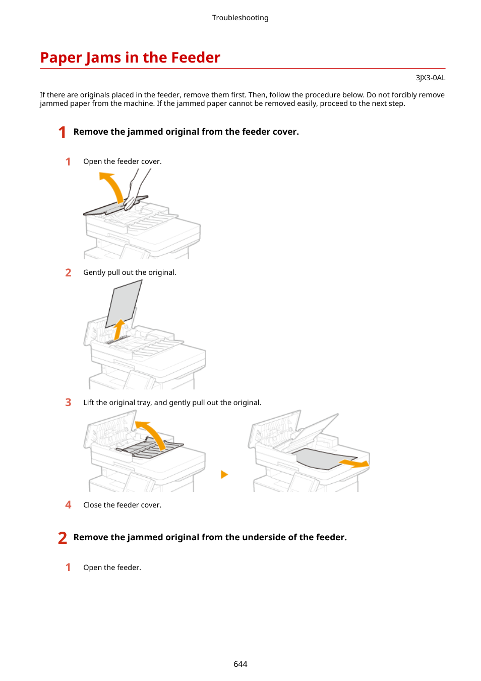 Paper jams in the feeder, Paper jams in the feeder(p. 644) | Canon imageCLASS D1650 All-in-One Monochrome Laser Printer User Manual | Page 652 / 751