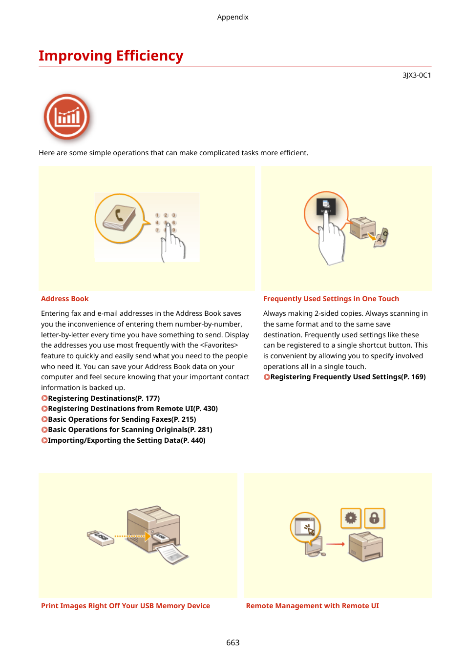 Improving efficiency, Improving efficiency(p. 663) | Canon imageCLASS D1650 All-in-One Monochrome Laser Printer User Manual | Page 671 / 751