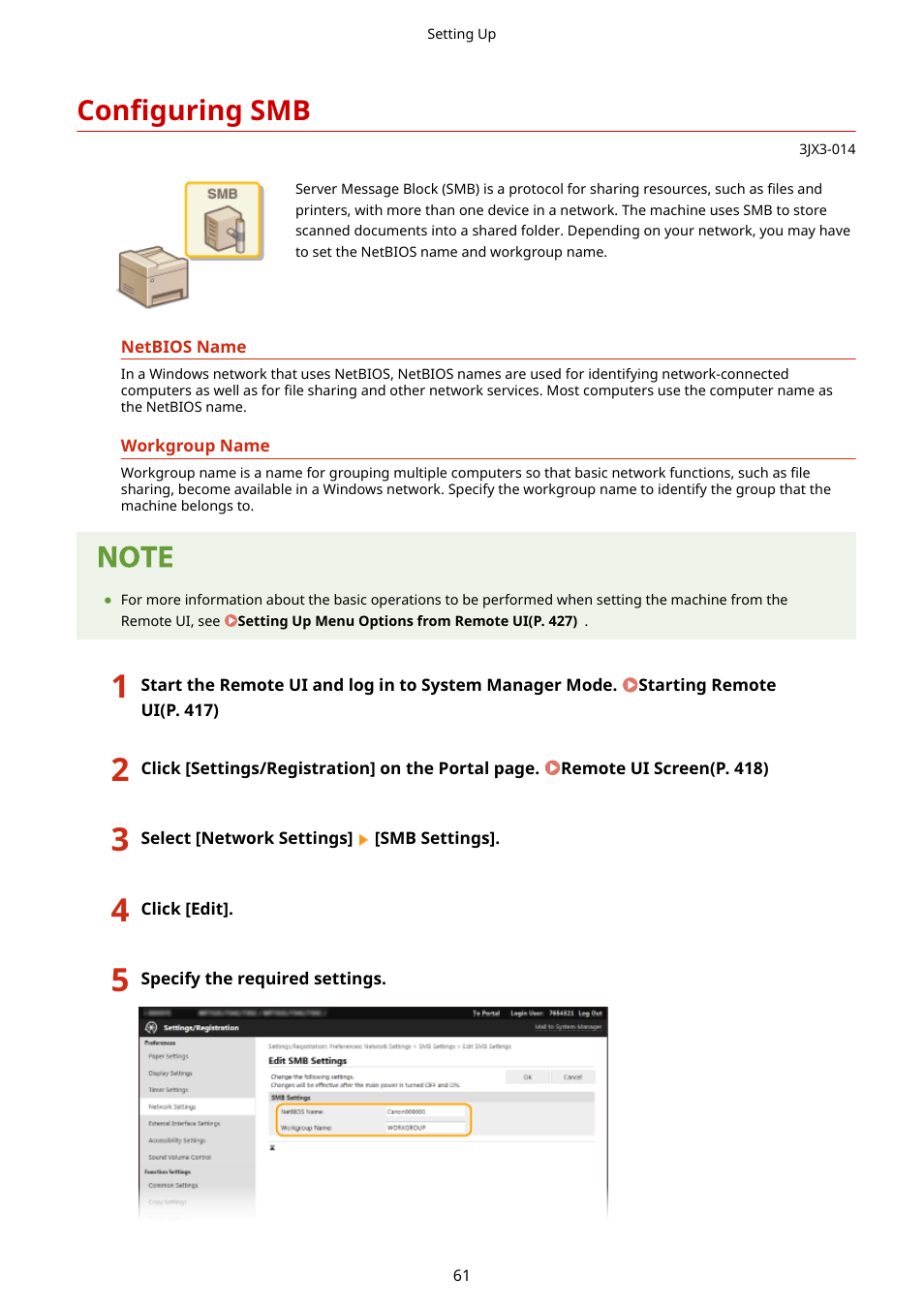 Configuring smb, Configuring smb(p. 61) | Canon imageCLASS D1650 All-in-One Monochrome Laser Printer User Manual | Page 69 / 751