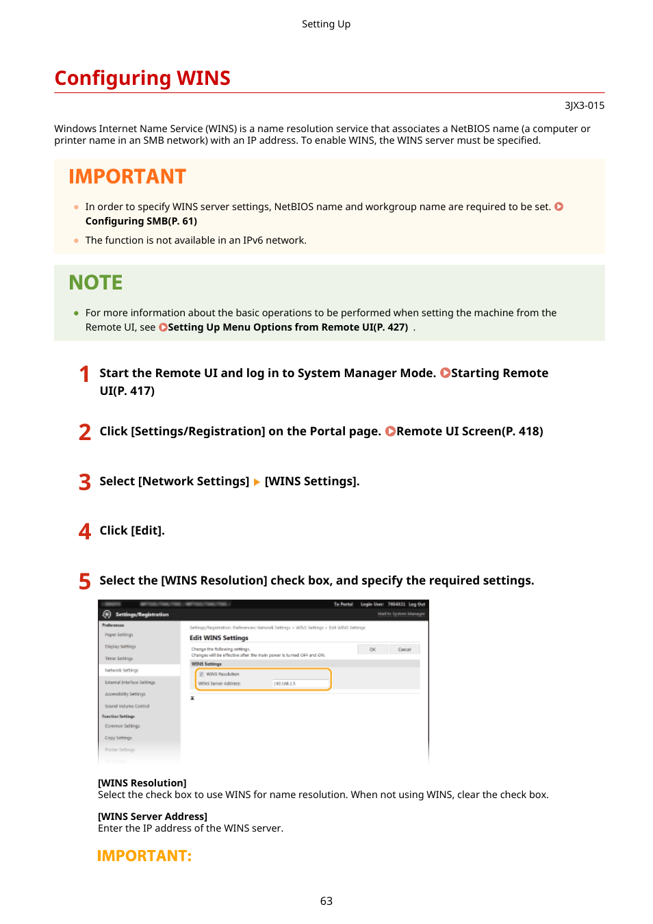 Configuring wins, Configuring wins(p. 63) | Canon imageCLASS D1650 All-in-One Monochrome Laser Printer User Manual | Page 71 / 751