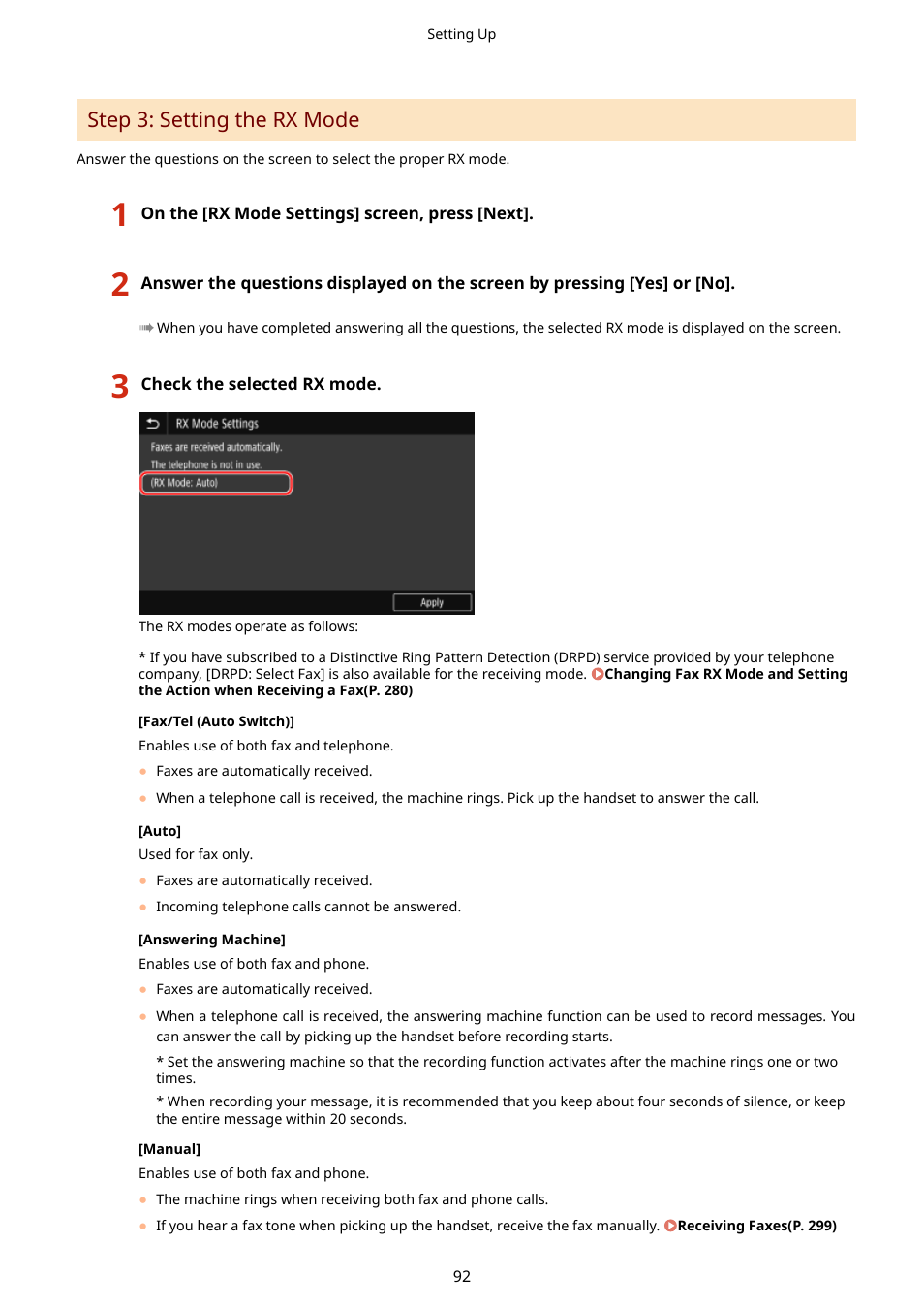 Step 3: setting the rx mode(p. 92), Step 3: setting the rx mode | Canon imageCLASS MF753Cdw Multifunction Wireless Color Laser Printer User Manual | Page 102 / 801