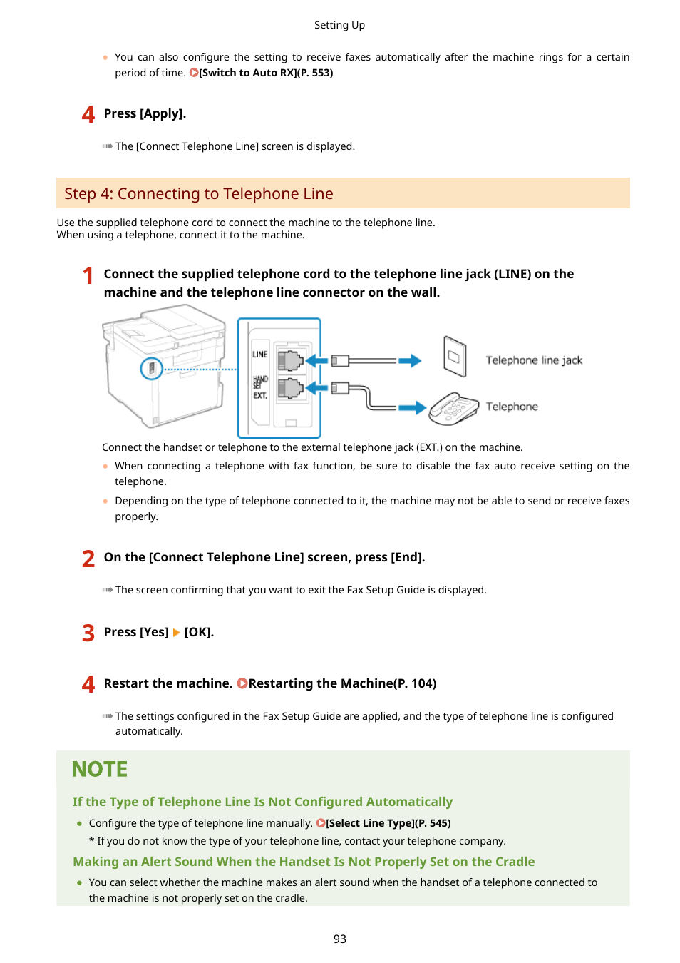 Step 4: connecting to telephone line(p. 93) | Canon imageCLASS MF753Cdw Multifunction Wireless Color Laser Printer User Manual | Page 103 / 801