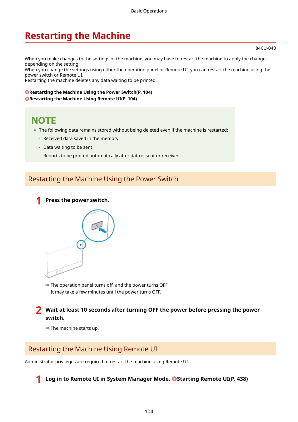 Restarting the machine | Canon imageCLASS MF753Cdw Multifunction Wireless Color Laser Printer User Manual | Page 114 / 801