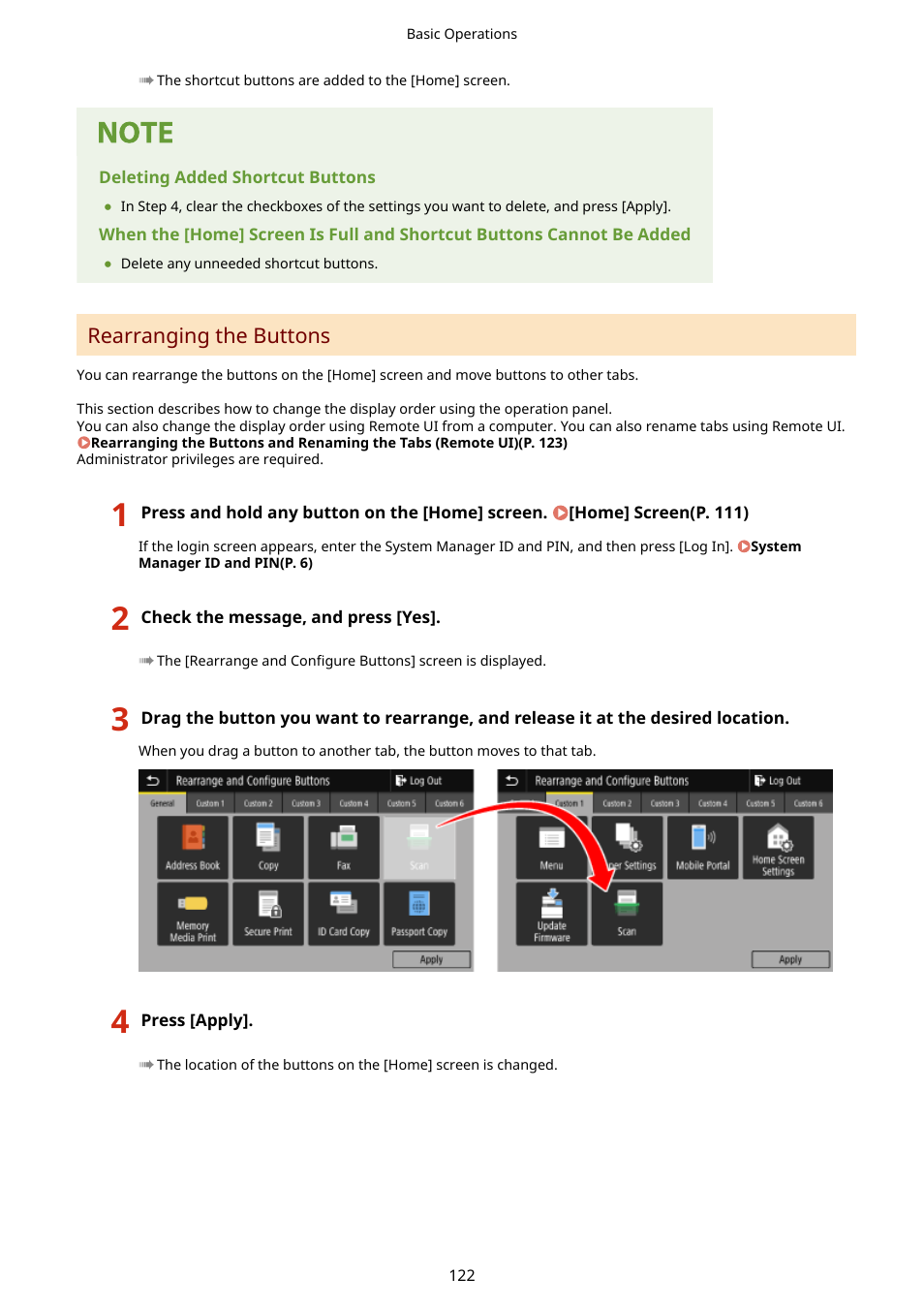 Rearranging the buttons(p. 122) | Canon imageCLASS MF753Cdw Multifunction Wireless Color Laser Printer User Manual | Page 132 / 801