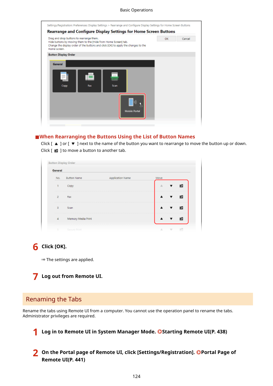 Renaming the tabs(p. 124) | Canon imageCLASS MF753Cdw Multifunction Wireless Color Laser Printer User Manual | Page 134 / 801