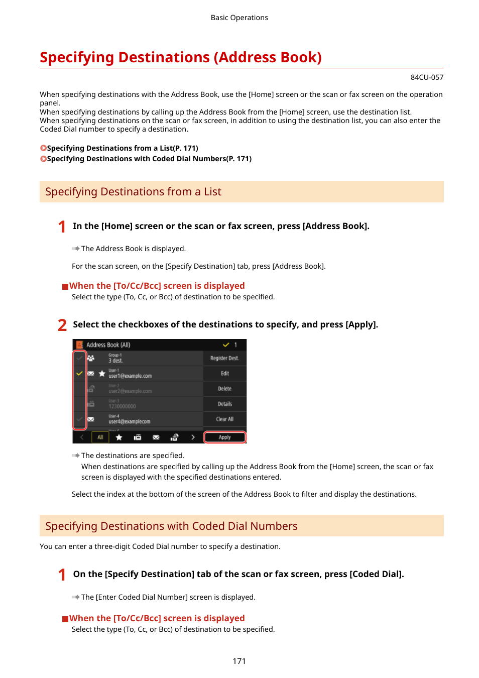 Specifying destinations (address book), Specifying destinations (address book)(p. 171) | Canon imageCLASS MF753Cdw Multifunction Wireless Color Laser Printer User Manual | Page 181 / 801