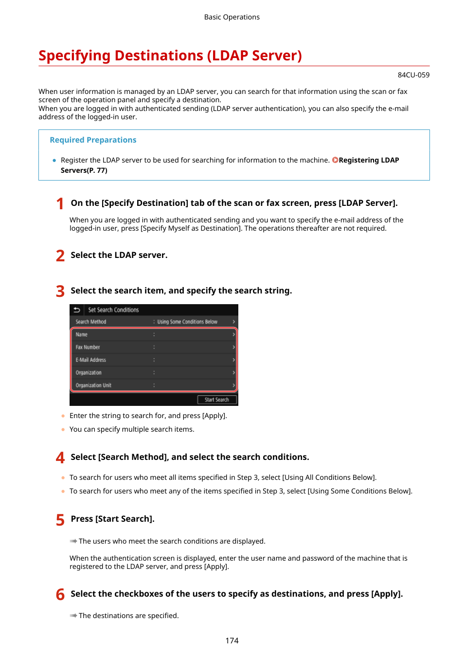 Specifying destinations (ldap server), Specifying destinations (ldap server)(p. 174) | Canon imageCLASS MF753Cdw Multifunction Wireless Color Laser Printer User Manual | Page 184 / 801