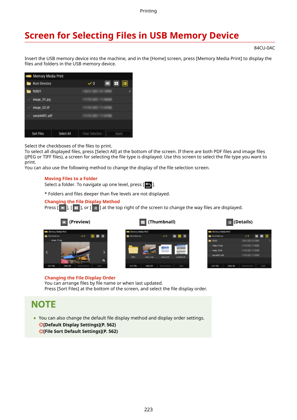 Screen for selecting files in usb memory device | Canon imageCLASS MF753Cdw Multifunction Wireless Color Laser Printer User Manual | Page 233 / 801