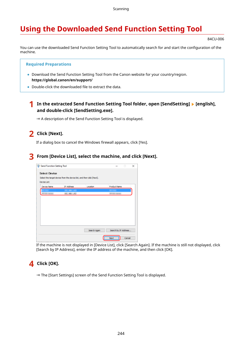 Using the downloaded send function setting tool, Ool. using the downloaded send, Function setting tool(p. 244) | Canon imageCLASS MF753Cdw Multifunction Wireless Color Laser Printer User Manual | Page 254 / 801