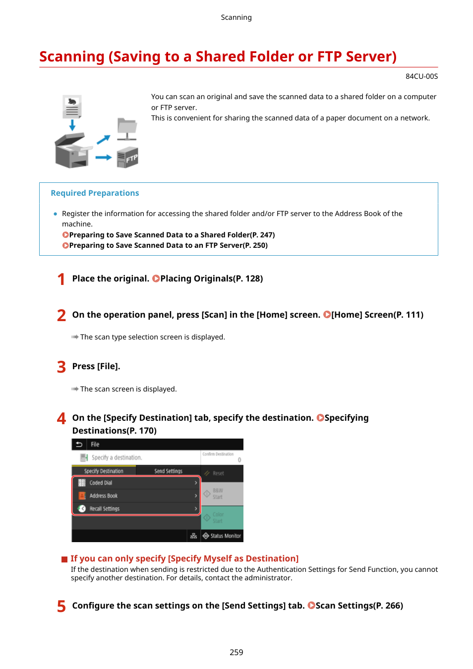 Scanning (saving to a shared folder or ftp server) | Canon imageCLASS MF753Cdw Multifunction Wireless Color Laser Printer User Manual | Page 269 / 801