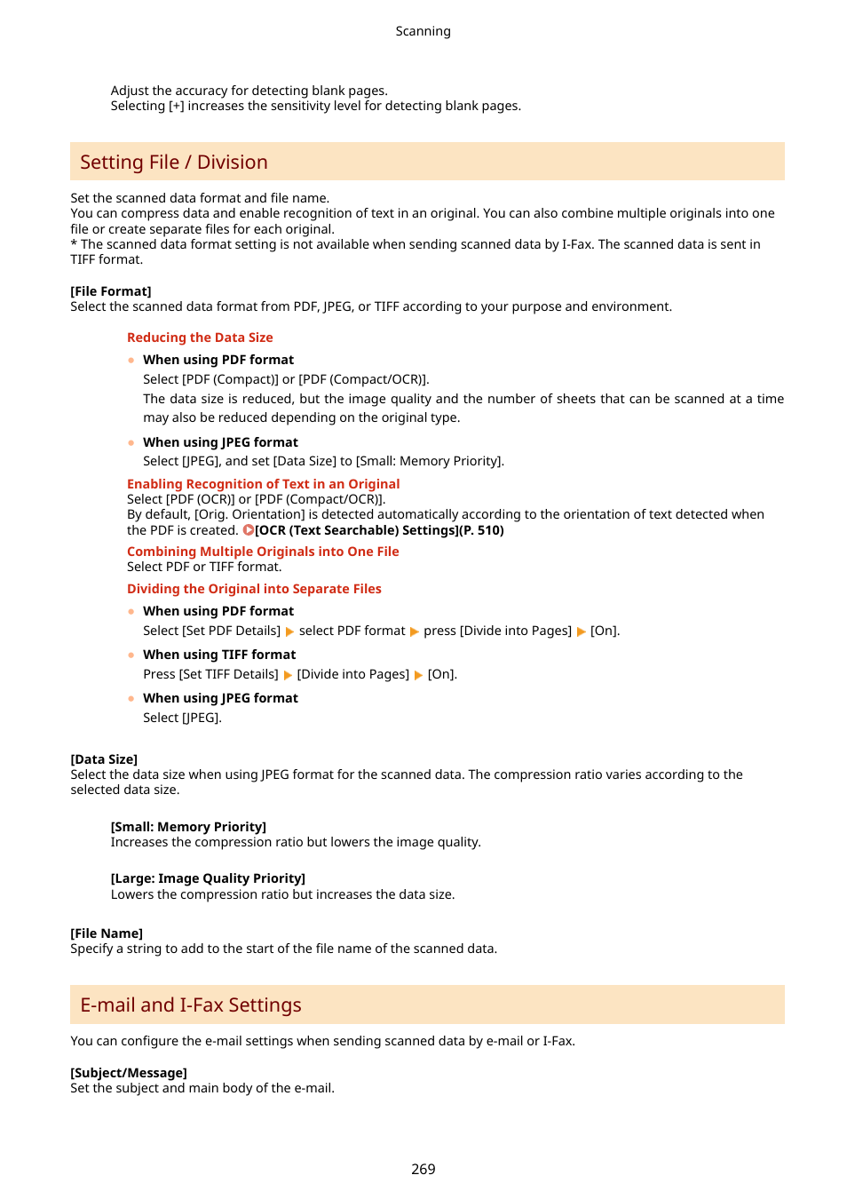 Setting file / division, E-mail and i-fax settings | Canon imageCLASS MF753Cdw Multifunction Wireless Color Laser Printer User Manual | Page 279 / 801