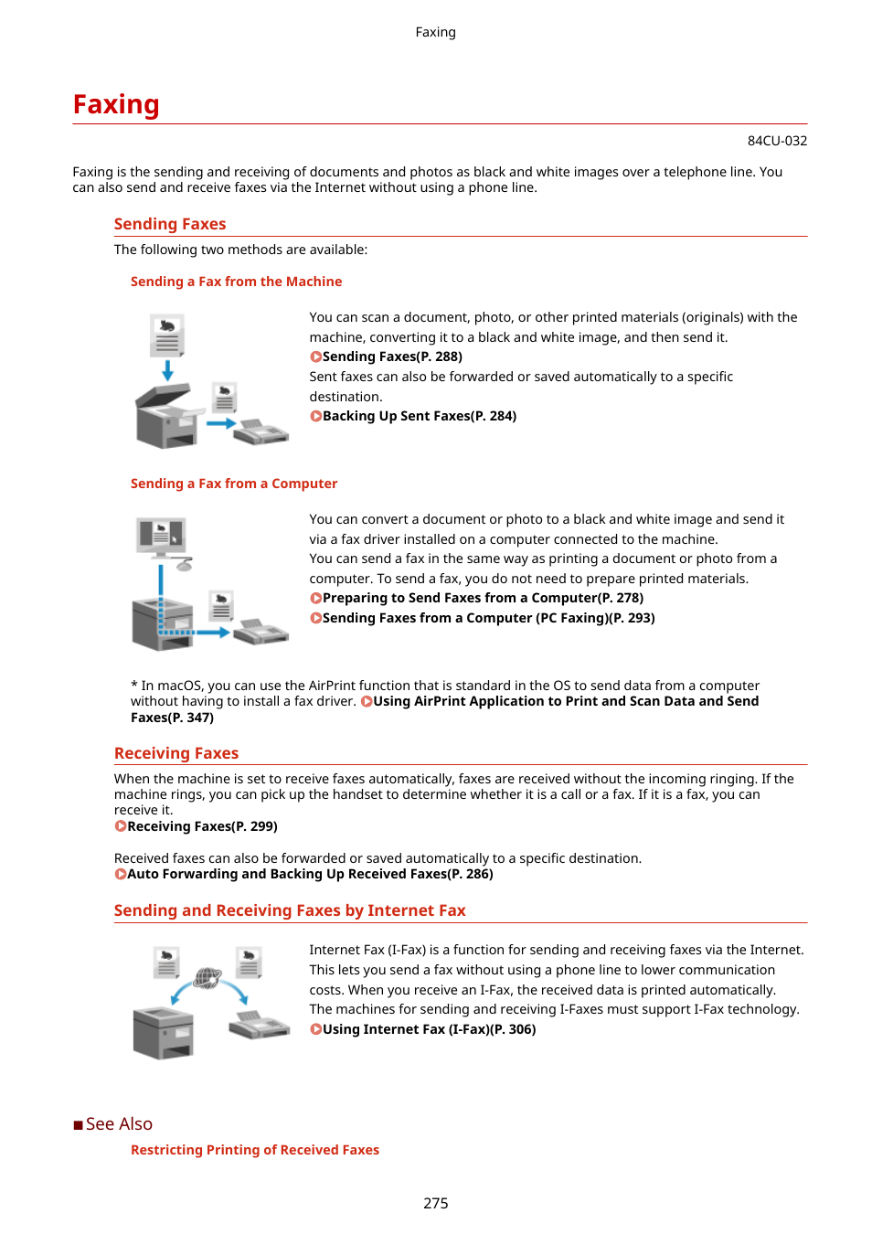 Faxing, Faxing(p. 275) | Canon imageCLASS MF753Cdw Multifunction Wireless Color Laser Printer User Manual | Page 285 / 801