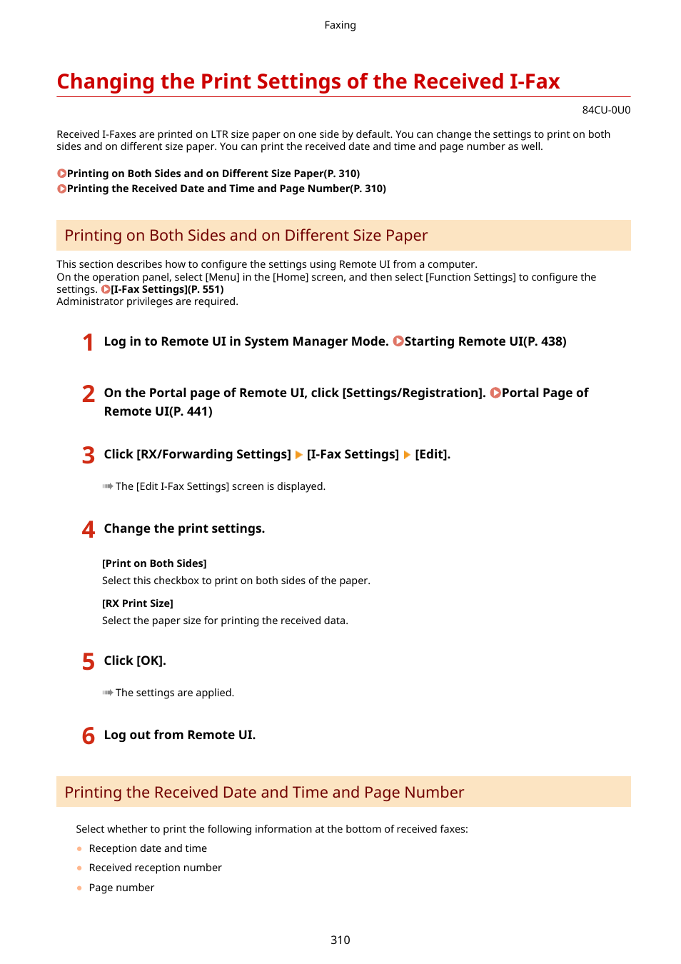 Changing the print settings of the received i-fax, Print settings of the received i-fax(p. 310) | Canon imageCLASS MF753Cdw Multifunction Wireless Color Laser Printer User Manual | Page 320 / 801