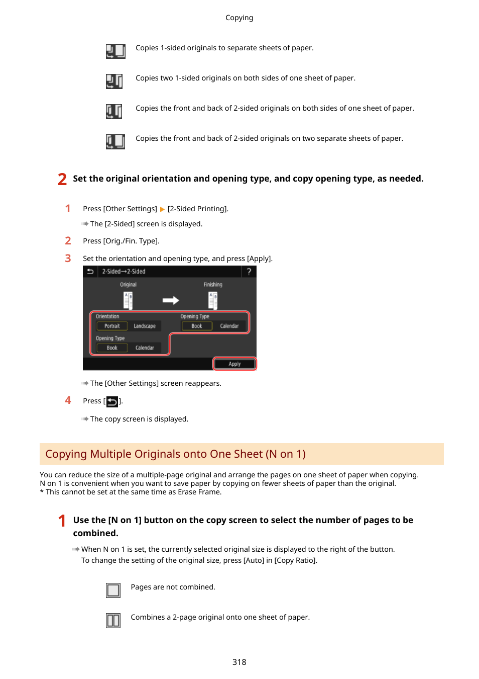 Copying multiple originals onto one sheet (n on 1) | Canon imageCLASS MF753Cdw Multifunction Wireless Color Laser Printer User Manual | Page 328 / 801