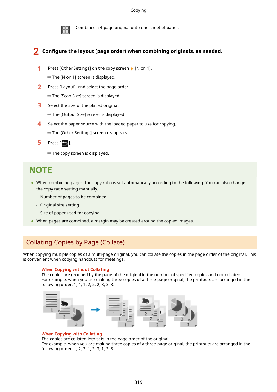 Collating copies by page (collate) | Canon imageCLASS MF753Cdw Multifunction Wireless Color Laser Printer User Manual | Page 329 / 801