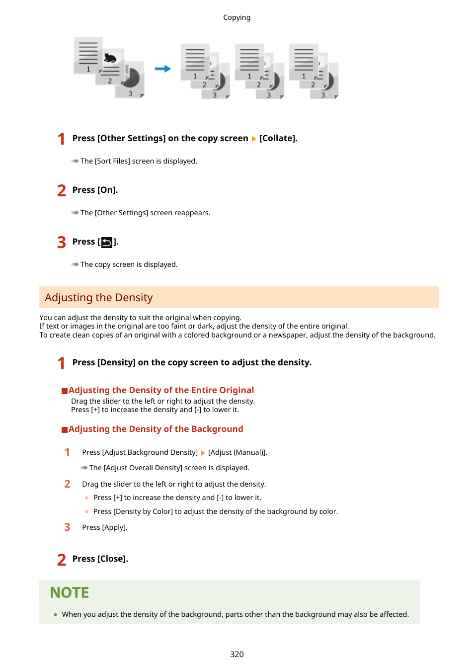 Adjusting the density(p. 320) | Canon imageCLASS MF753Cdw Multifunction Wireless Color Laser Printer User Manual | Page 330 / 801