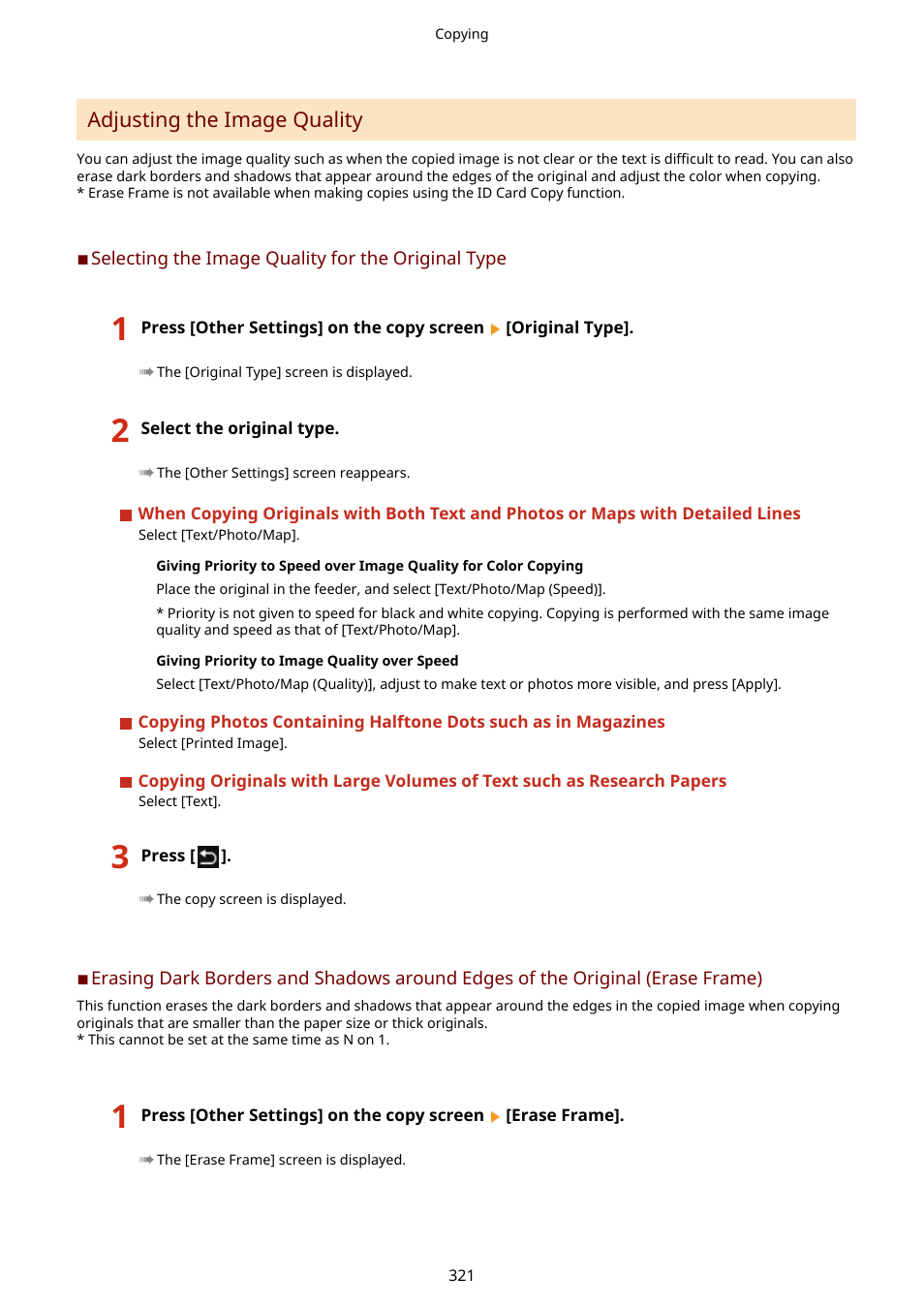 Adjusting the image quality(p. 321) | Canon imageCLASS MF753Cdw Multifunction Wireless Color Laser Printer User Manual | Page 331 / 801