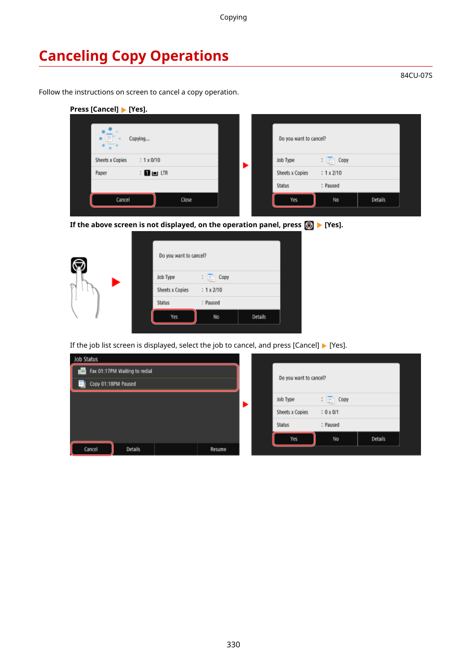 Canceling copy operations | Canon imageCLASS MF753Cdw Multifunction Wireless Color Laser Printer User Manual | Page 340 / 801