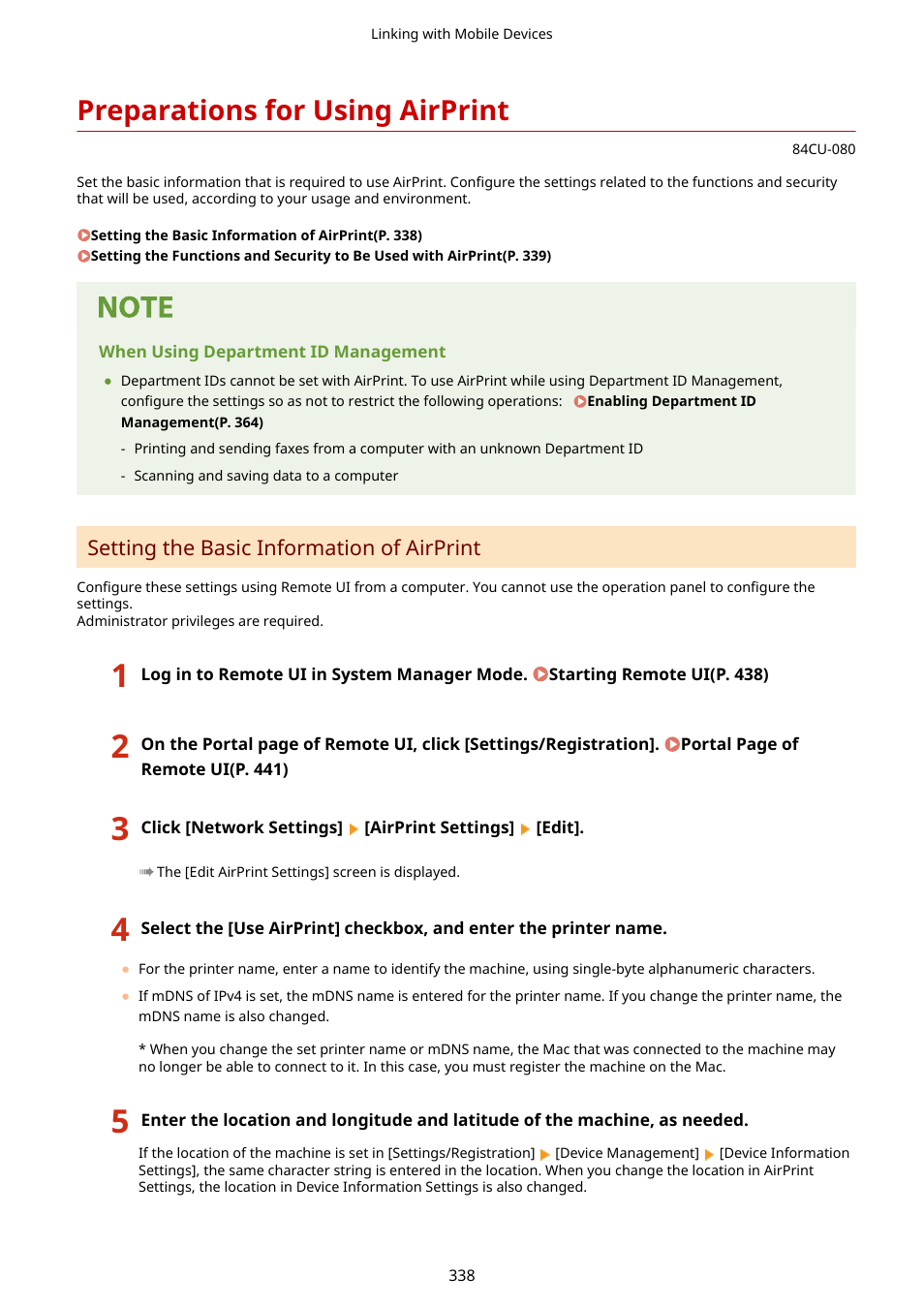 Preparations for using airprint, Preparations for using airprint(p. 338) | Canon imageCLASS MF753Cdw Multifunction Wireless Color Laser Printer User Manual | Page 348 / 801