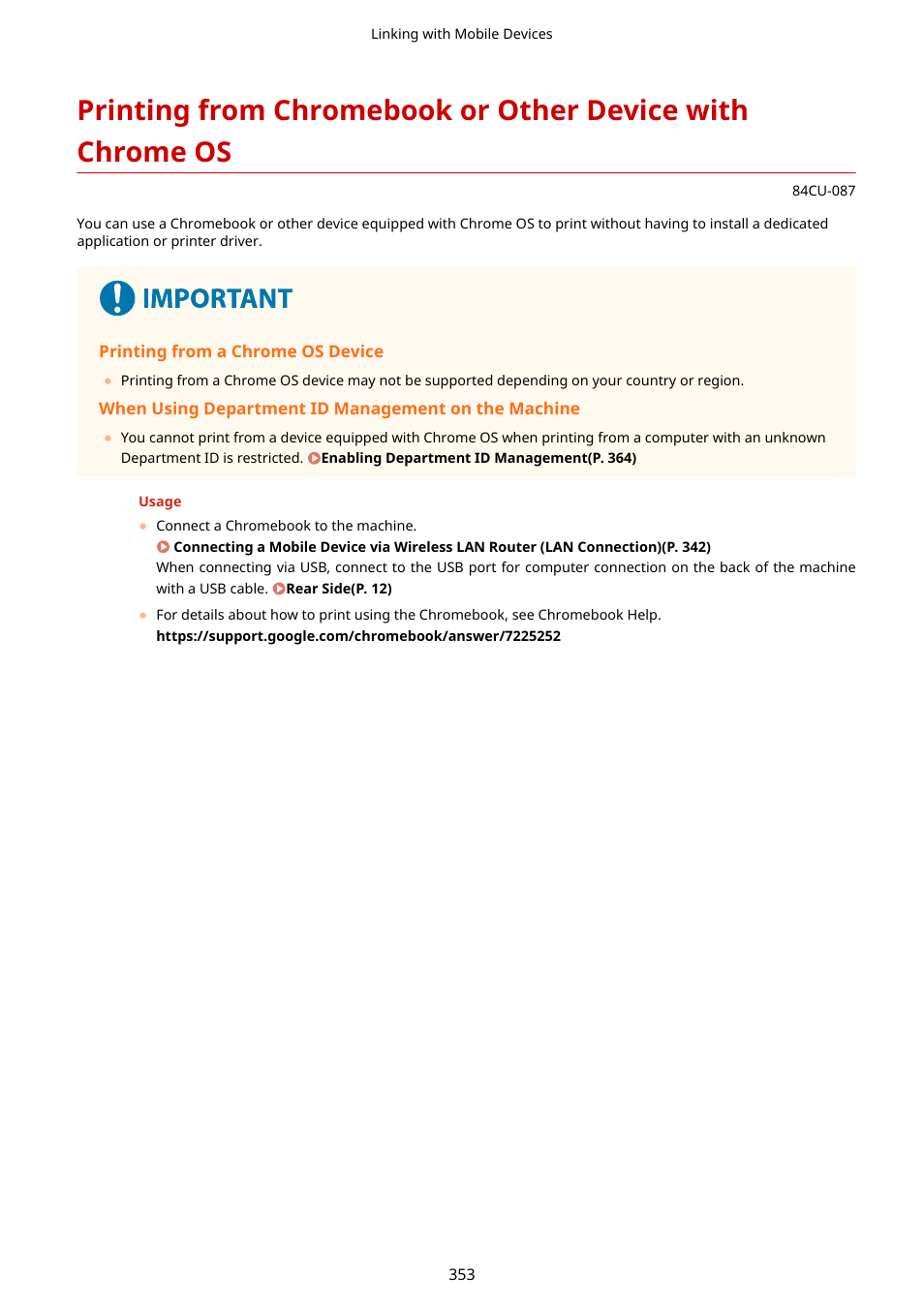 Ating system. printing from chromebook or other, Device with chrome os(p. 353) | Canon imageCLASS MF753Cdw Multifunction Wireless Color Laser Printer User Manual | Page 363 / 801