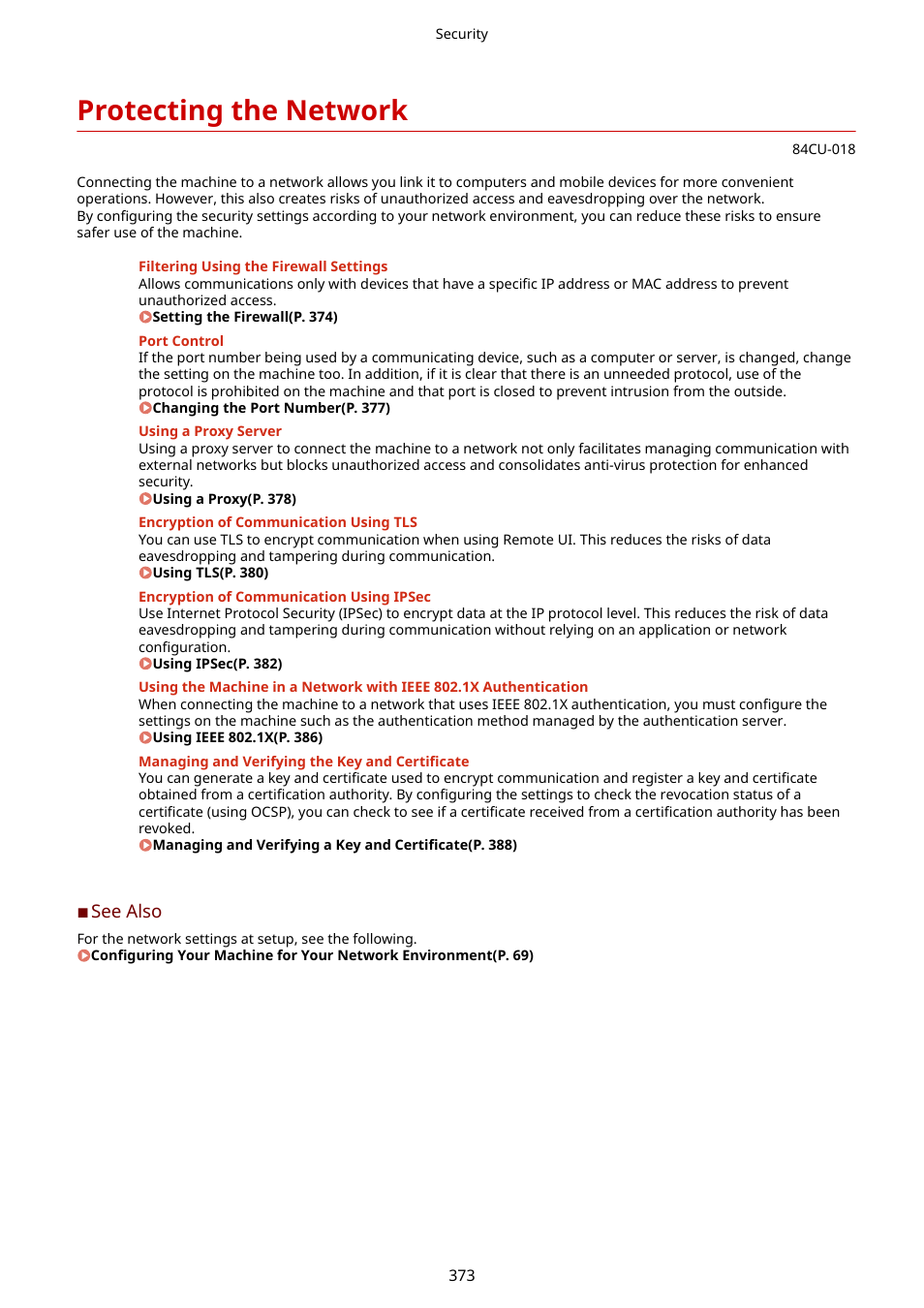 Protecting the network, D parties. protecting the network(p. 373), Protecting the network(p. 373) | Canon imageCLASS MF753Cdw Multifunction Wireless Color Laser Printer User Manual | Page 383 / 801