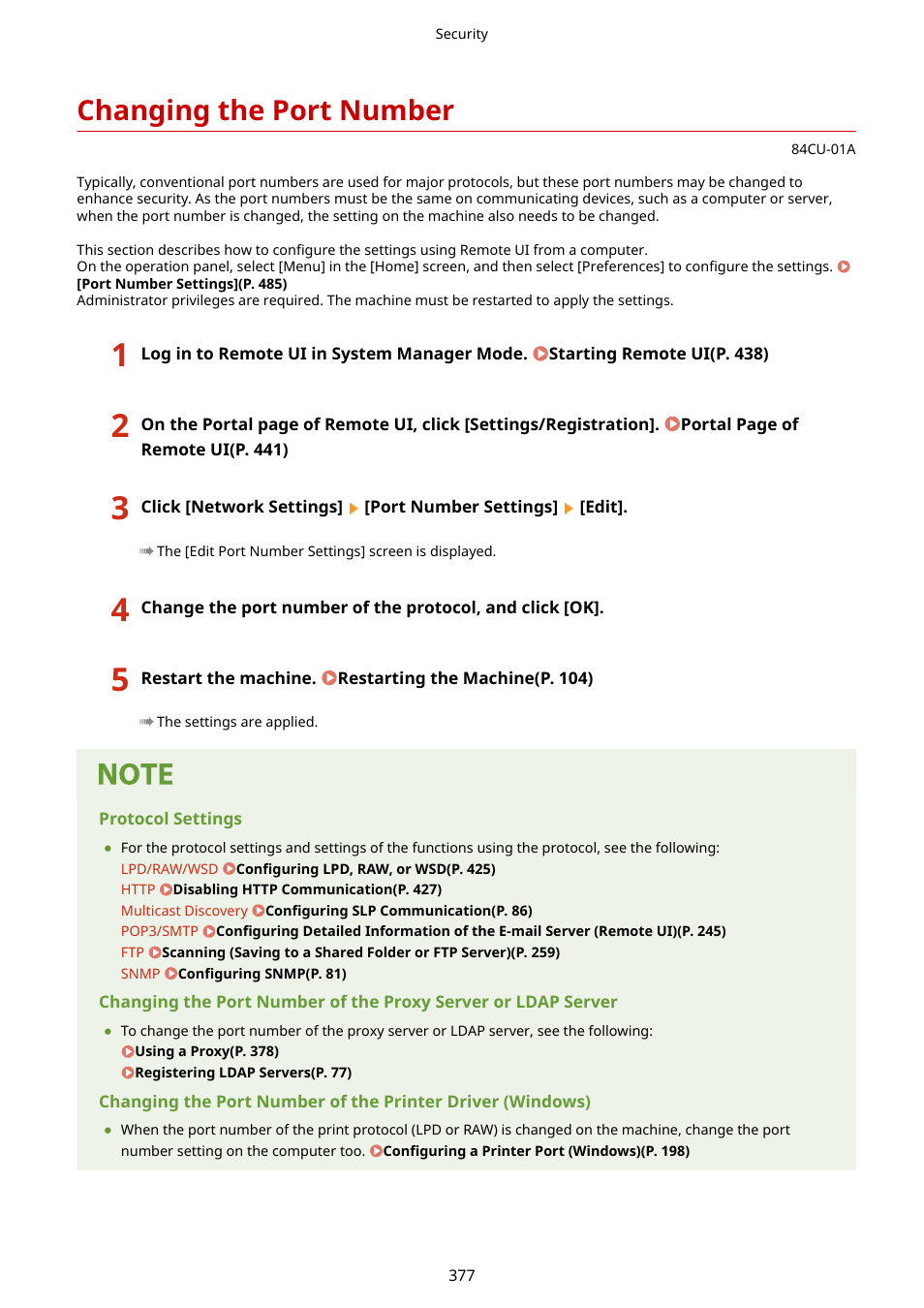 Changing the port number, The port number(p. 377), Changing the port number(p. 377) | Canon imageCLASS MF753Cdw Multifunction Wireless Color Laser Printer User Manual | Page 387 / 801