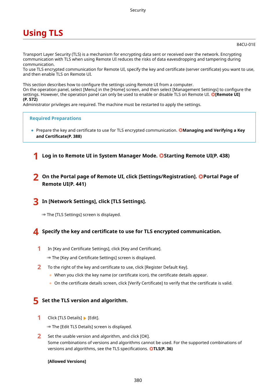 Using tls, Snmpv3, you must enable tls. using tls(p. 380), Communication. using tls(p. 380) | Using tls(p. 380) | Canon imageCLASS MF753Cdw Multifunction Wireless Color Laser Printer User Manual | Page 390 / 801