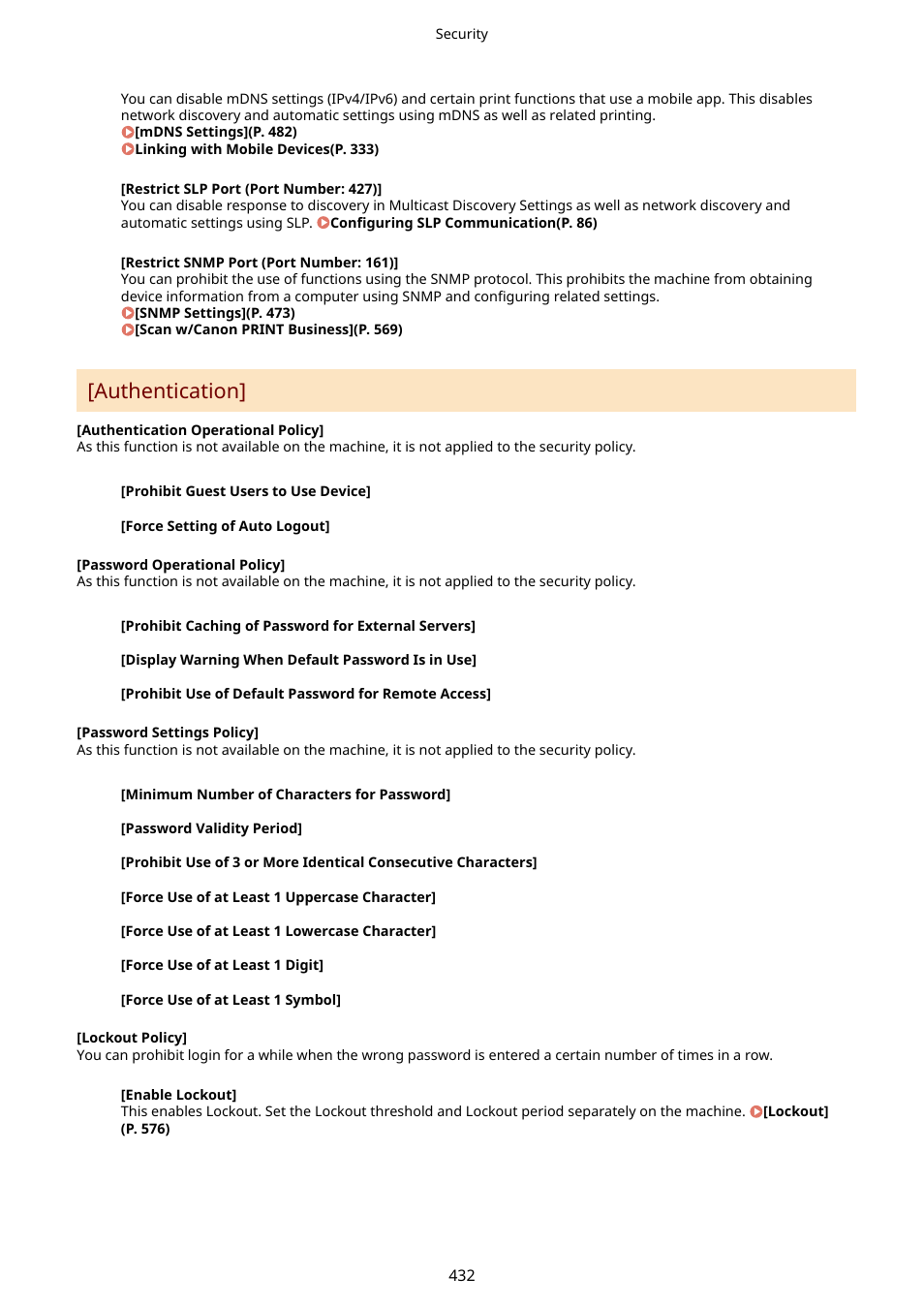 Authentication](p. 432), Authentication | Canon imageCLASS MF753Cdw Multifunction Wireless Color Laser Printer User Manual | Page 442 / 801