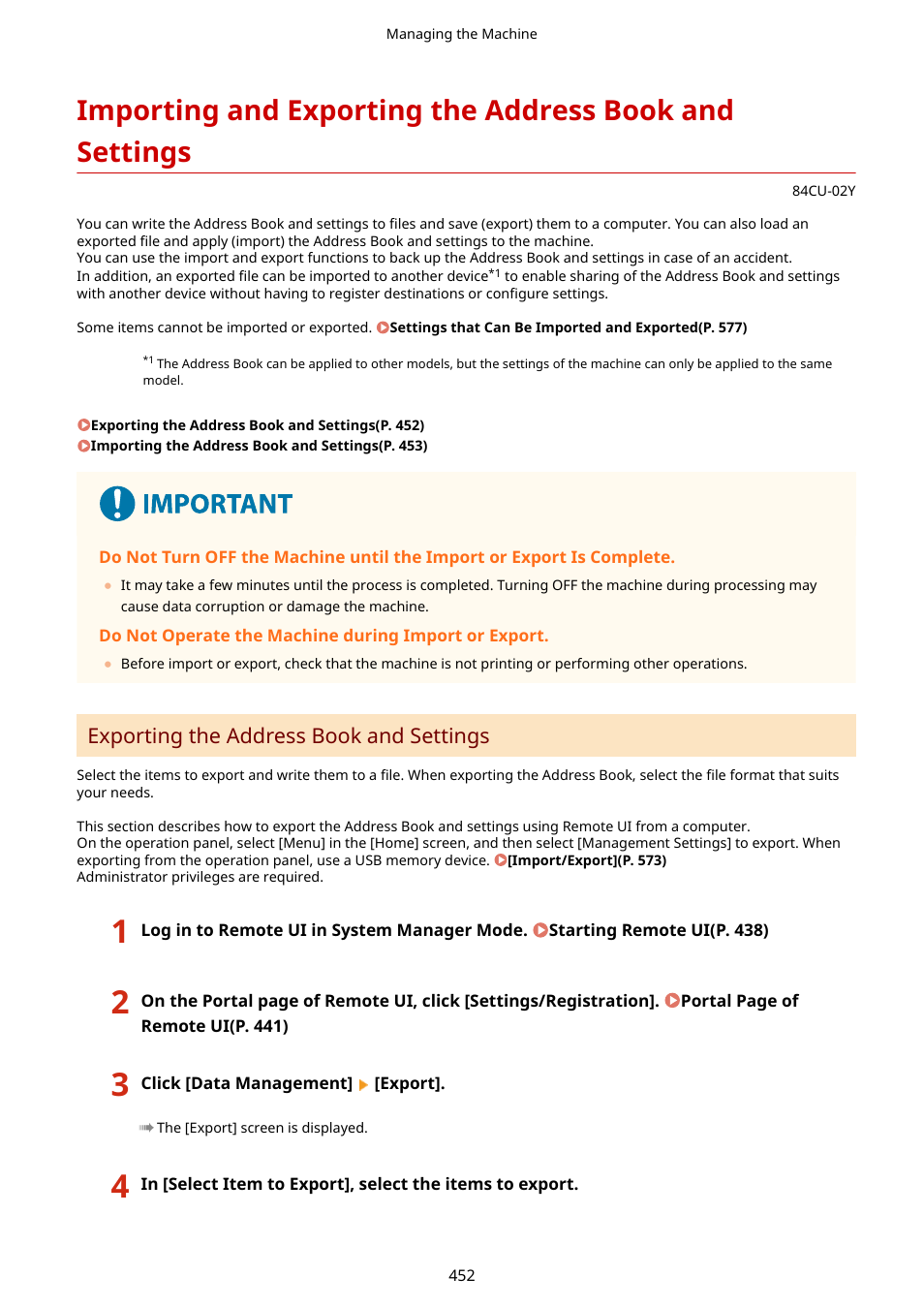 Exporting the address book and settings | Canon imageCLASS MF753Cdw Multifunction Wireless Color Laser Printer User Manual | Page 462 / 801