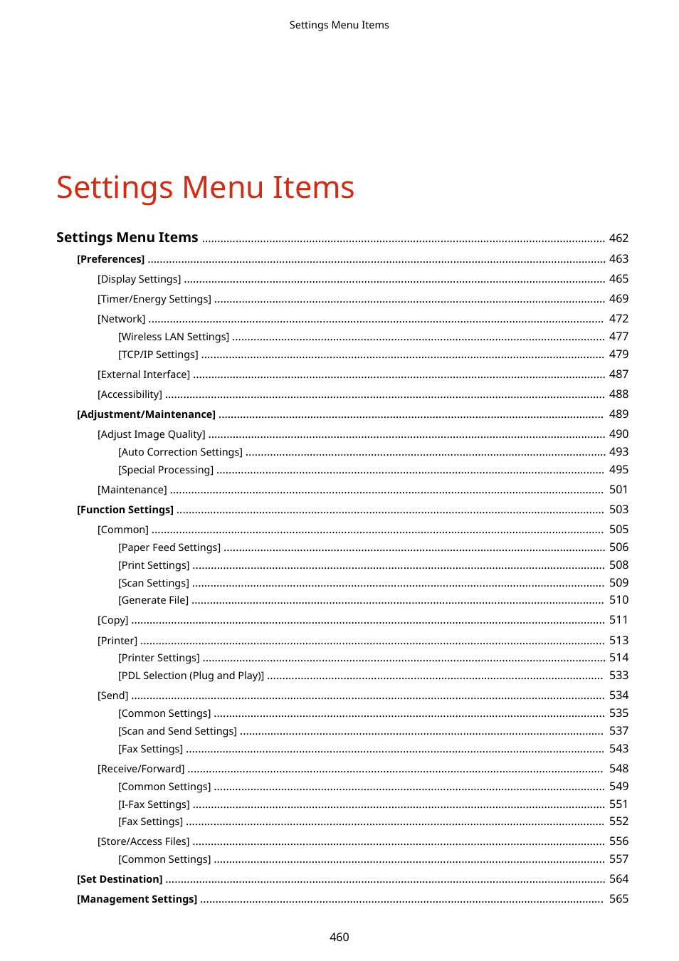 Settings menu items | Canon imageCLASS MF753Cdw Multifunction Wireless Color Laser Printer User Manual | Page 470 / 801