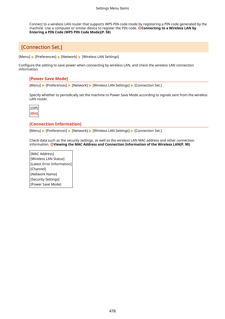 Outer. [power save mode](p. 478), Connection set.](p. 478), Connection set | Canon imageCLASS MF753Cdw Multifunction Wireless Color Laser Printer User Manual | Page 488 / 801