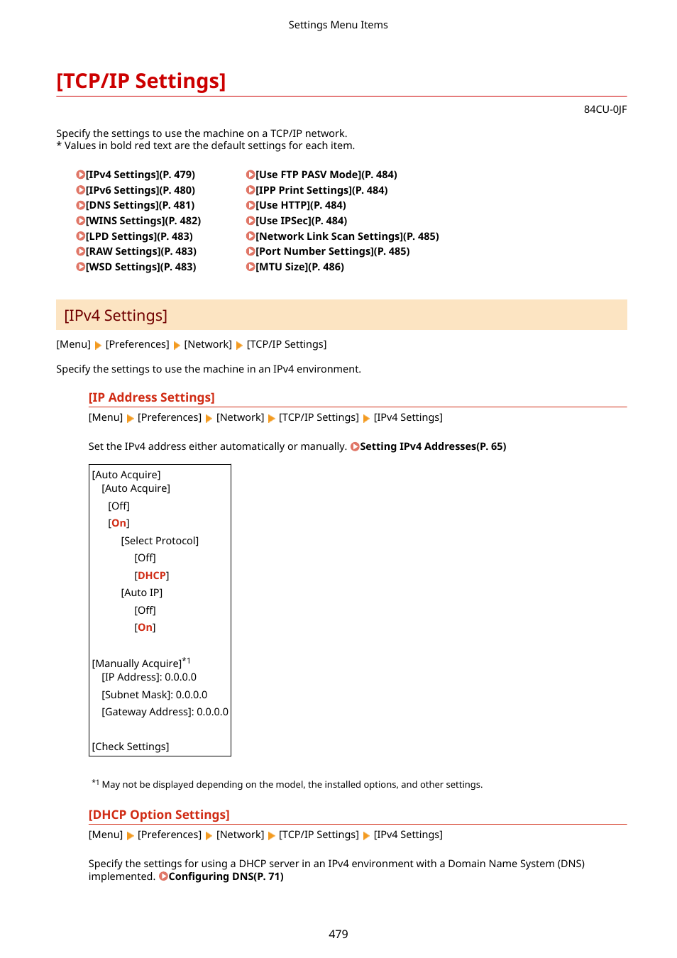 Tcp/ip settings, Tcp/ip settings](p. 479), Ipv4 settings | Canon imageCLASS MF753Cdw Multifunction Wireless Color Laser Printer User Manual | Page 489 / 801