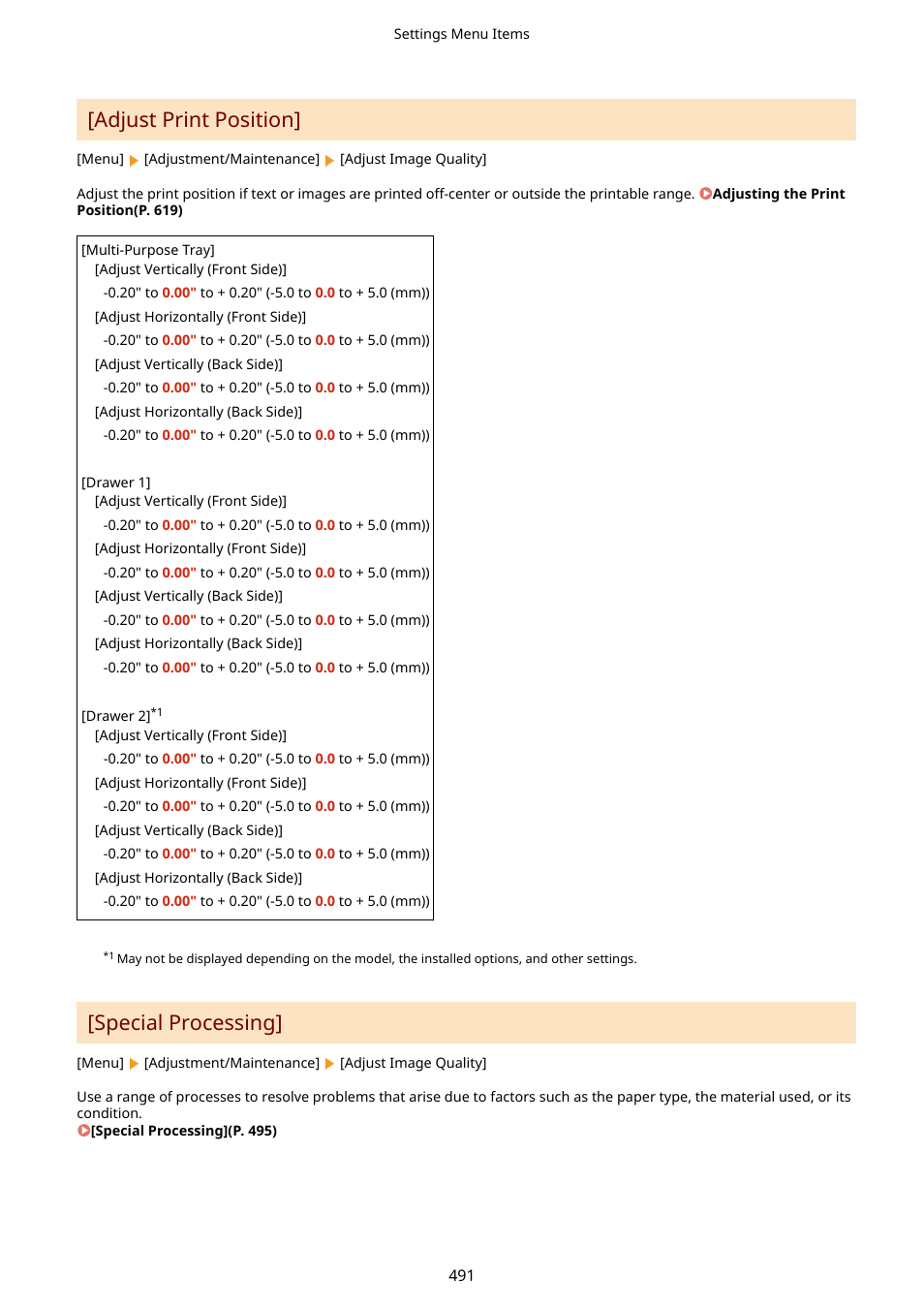 Adjust print position, Special processing | Canon imageCLASS MF753Cdw Multifunction Wireless Color Laser Printer User Manual | Page 501 / 801