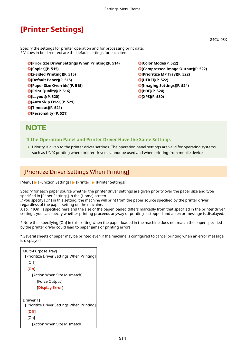 Printer settings, Prioritize driver settings when printing | Canon imageCLASS MF753Cdw Multifunction Wireless Color Laser Printer User Manual | Page 524 / 801