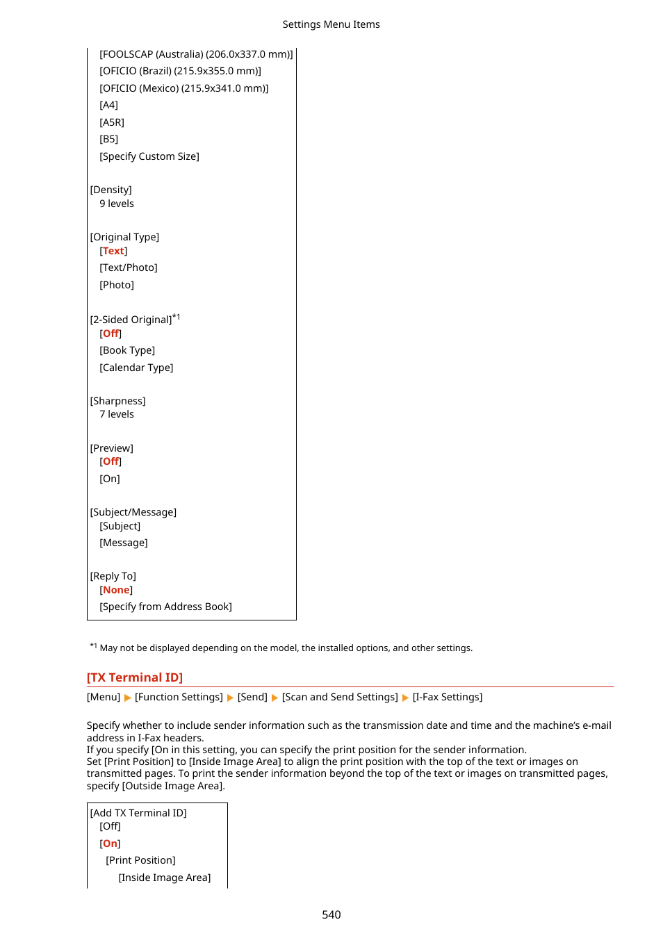 Tx terminal id](p. 540) | Canon imageCLASS MF753Cdw Multifunction Wireless Color Laser Printer User Manual | Page 550 / 801