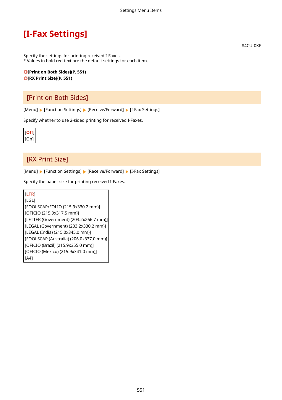 I-fax settings, I-fax settings](p. 551), Print on both sides | Rx print size | Canon imageCLASS MF753Cdw Multifunction Wireless Color Laser Printer User Manual | Page 561 / 801