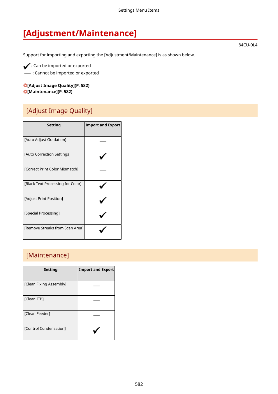 Adjustment/maintenance, Adjustment/maintenance](p. 582), Adjust image quality | Maintenance | Canon imageCLASS MF753Cdw Multifunction Wireless Color Laser Printer User Manual | Page 592 / 801