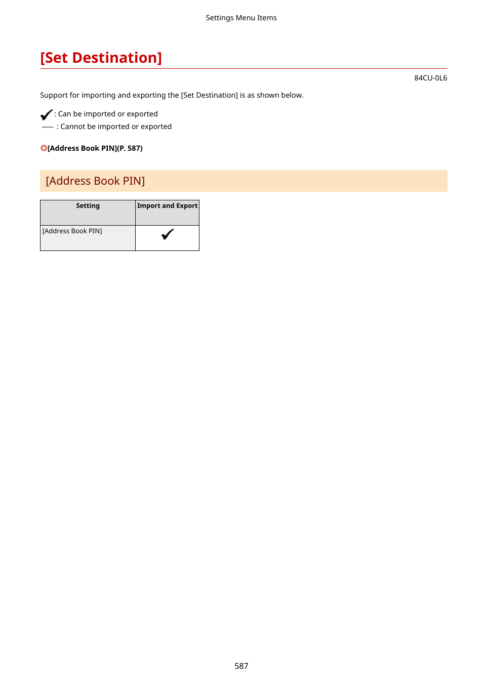 Set destination, Set destination](p. 587), Address book pin | Canon imageCLASS MF753Cdw Multifunction Wireless Color Laser Printer User Manual | Page 597 / 801